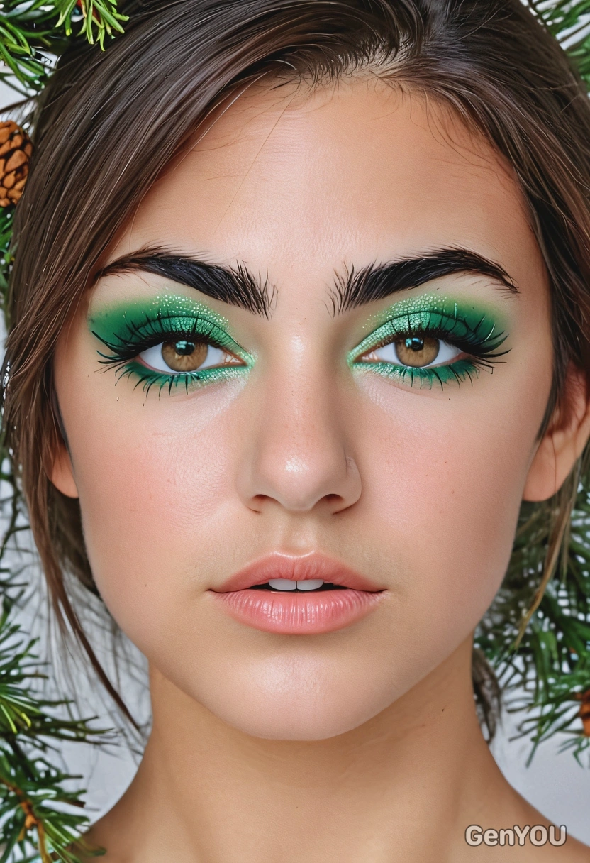 with a makeup inspired by fir-tree