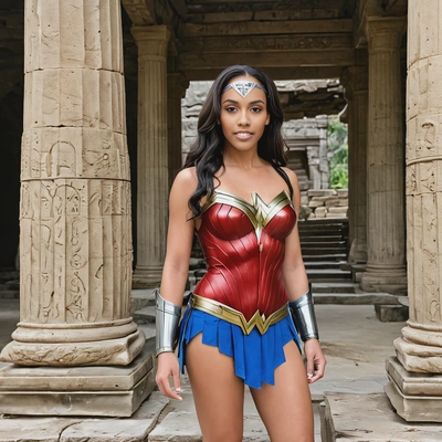 Wonder Woman, in an ancient temple