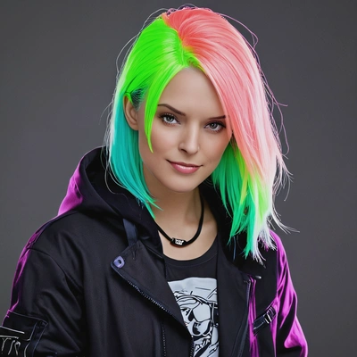 hacker girl with neon-colored hair