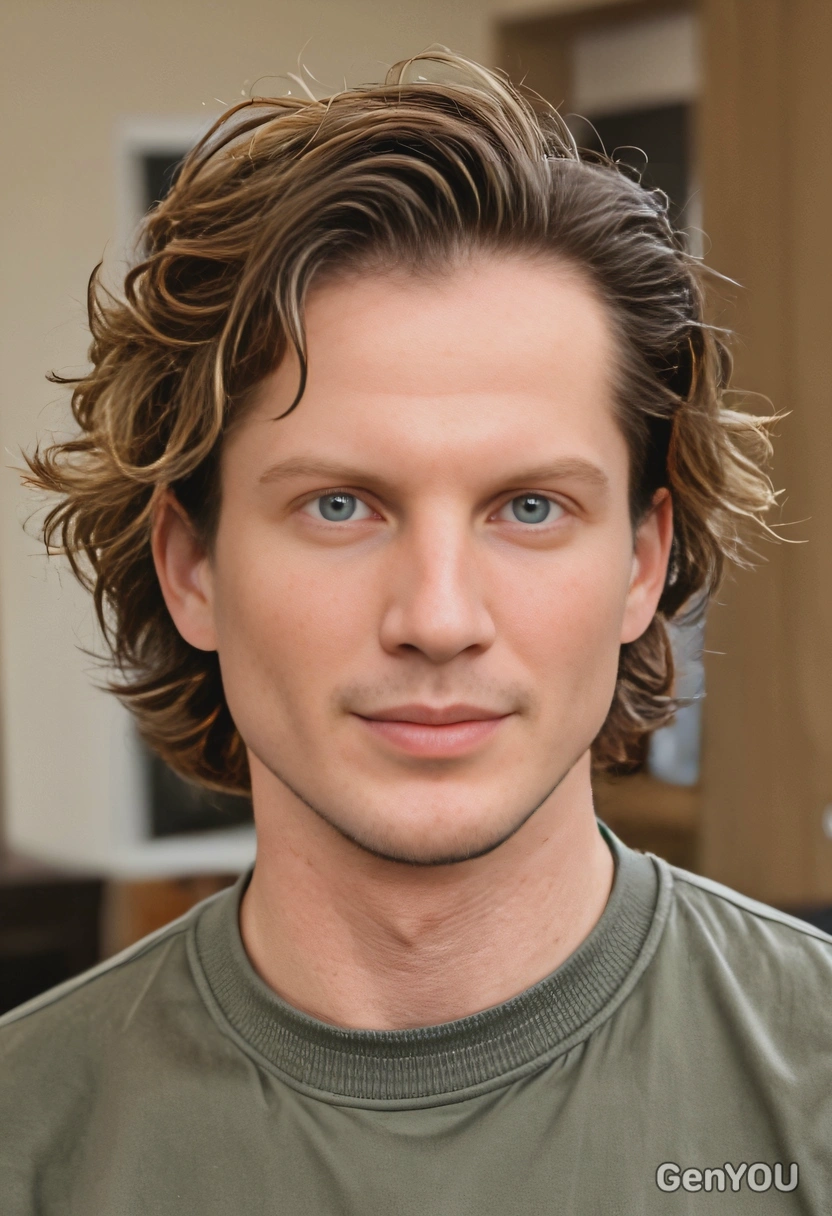 wavy medium-length haircut with caramel balayage, soft focus, blurred background