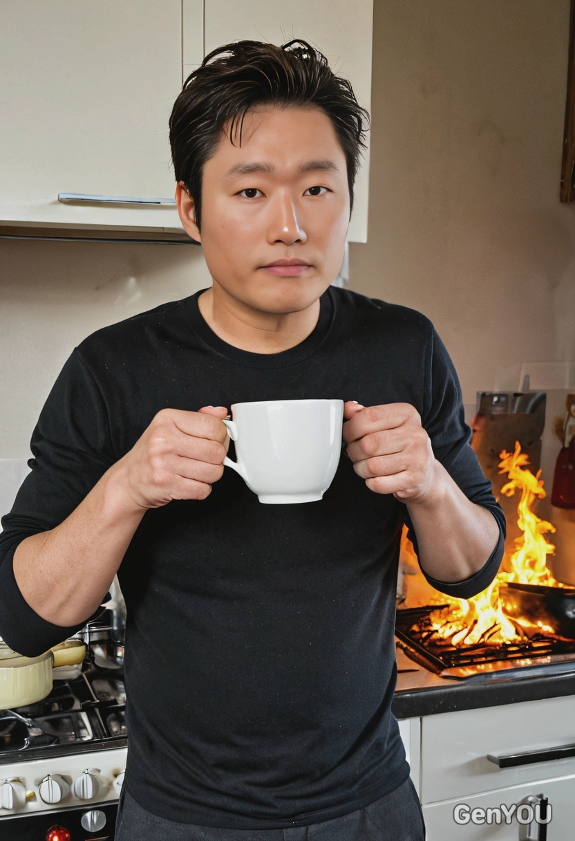 drinking tea in my kitchen while everything around is in flames