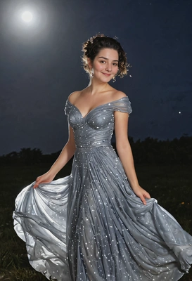 in the moonlight, beautiful shimmering dress swirling around