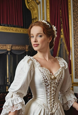 A Victorian actress, preparing for a performance in a lavish theater