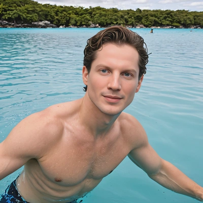 swimming in a blue lagoon