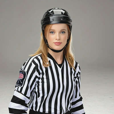 as a hockey referee with a helmet 
