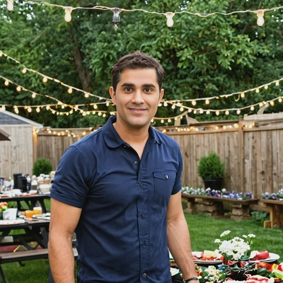 Bbq party silhouette with string lights