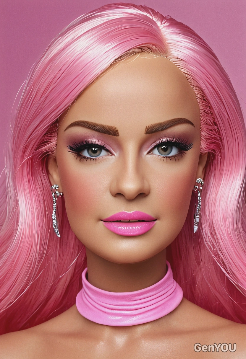 Barbie core Makeup, pink tones, long lashes, glossy lips