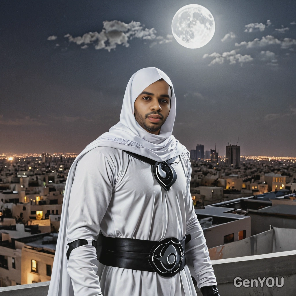 Moon Knight, standing on a rooftop