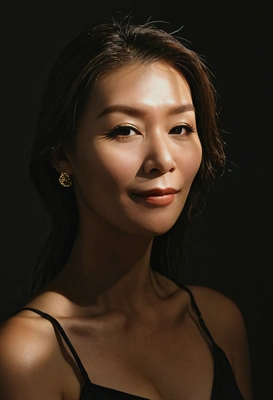 as golden silhouette of a seductive woman in a dark room with dim lighting on her face