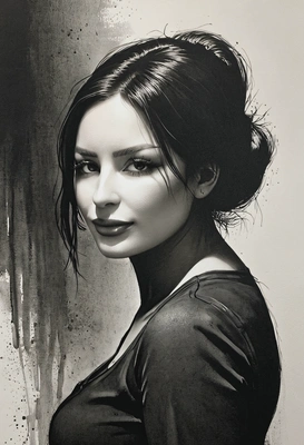 in  charcoal painting, high contrast, paper texture, silhouette