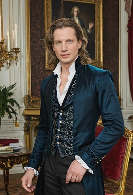 as Lestat de Lioncourt from Interview with the Vampire, opulent drawing room 