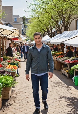 walking through a spring market in a coastal city