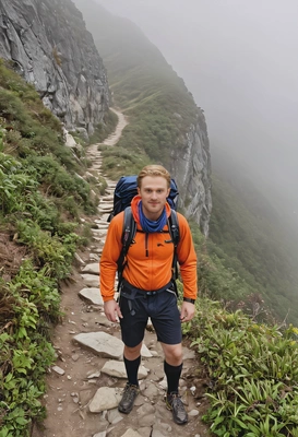Tourist on mountain trail demonstrating worst headshots example