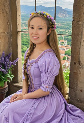 Rapunzel inspired portrait in lavender dress, braided hair