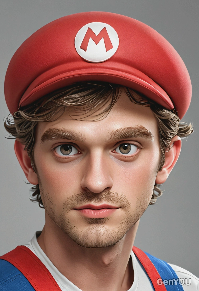 as Mario, high-quality stylized art, big eyes, visible brushstrokes