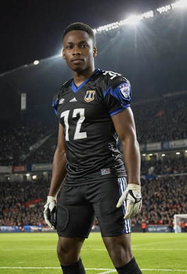 A football player, under bright stadium lights