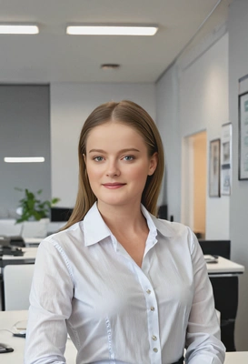 at a minimalist office, blurred background