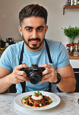 a food blogger taking photos of a beautifully plated dish