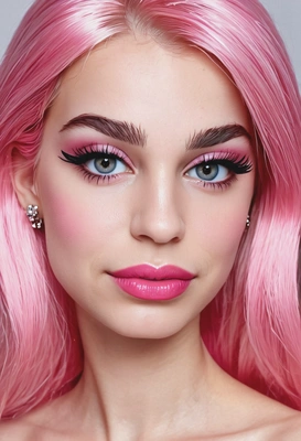 Barbie core Makeup, pink tones, long lashes, glossy lips