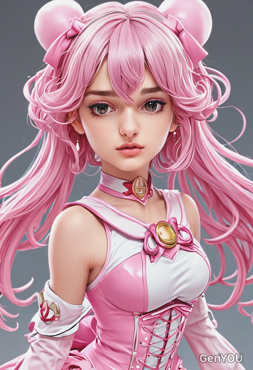  magical girl in a pink outfit, in anime style, big eyes, manga drawing