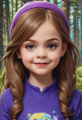 as mabel pines, high-quality stylized art, big eyes, visible brushstrokes