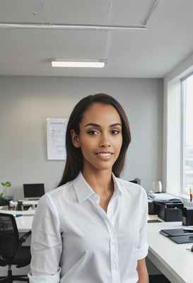 at a minimalist office, blurred background