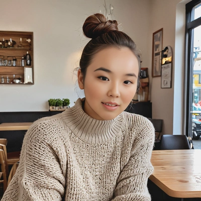Close-up elegant top knot in minimalist café