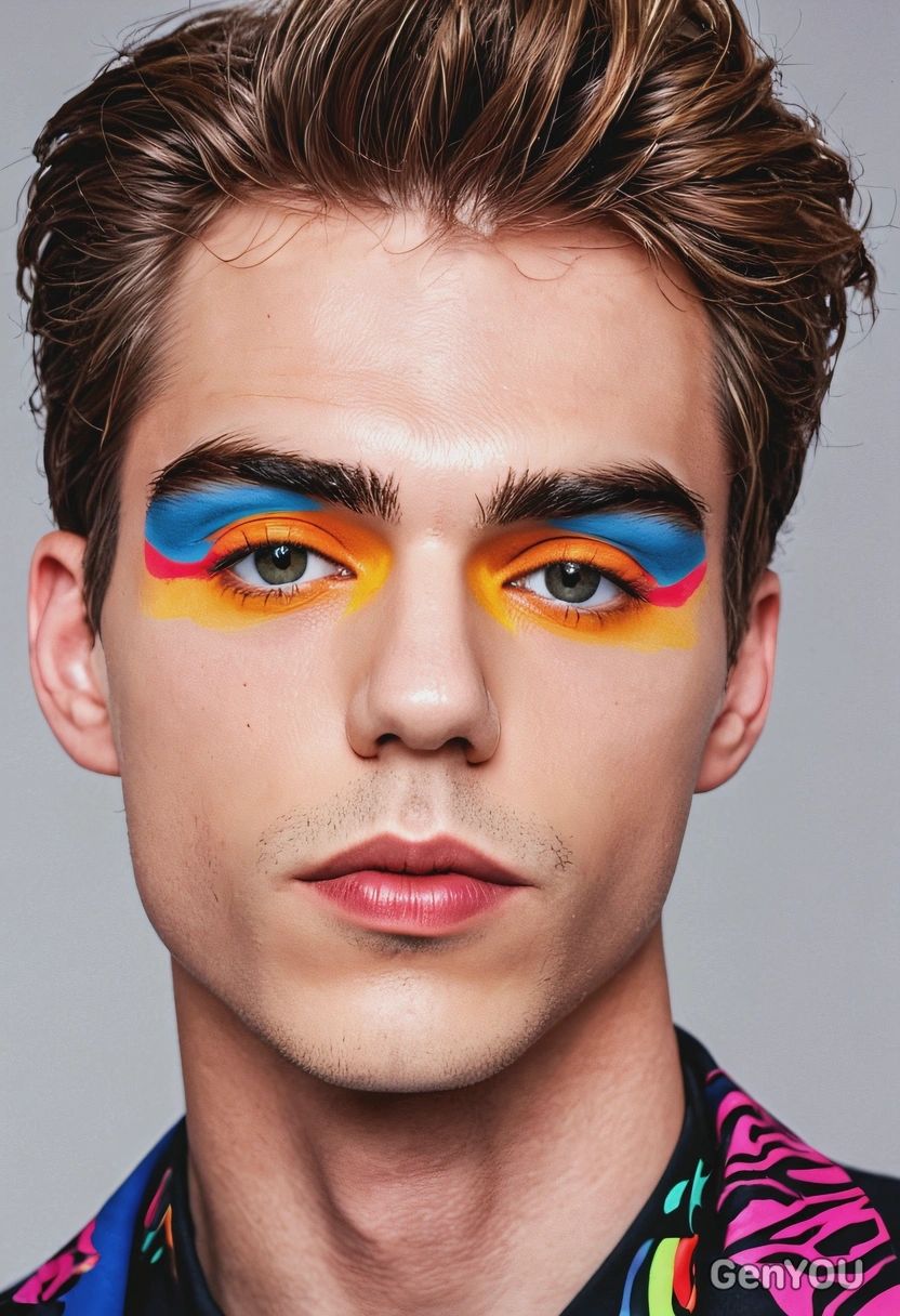 bold, vibrant makeup style of the 1980s, including bright eyeshadows