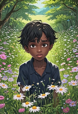in a magical meadow, anime, big eyes, drawing