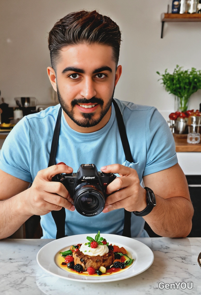 a food blogger taking photos of a beautifully plated dish