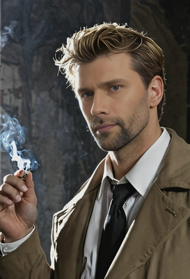 John Constantine, with a cigarette, in the shadows