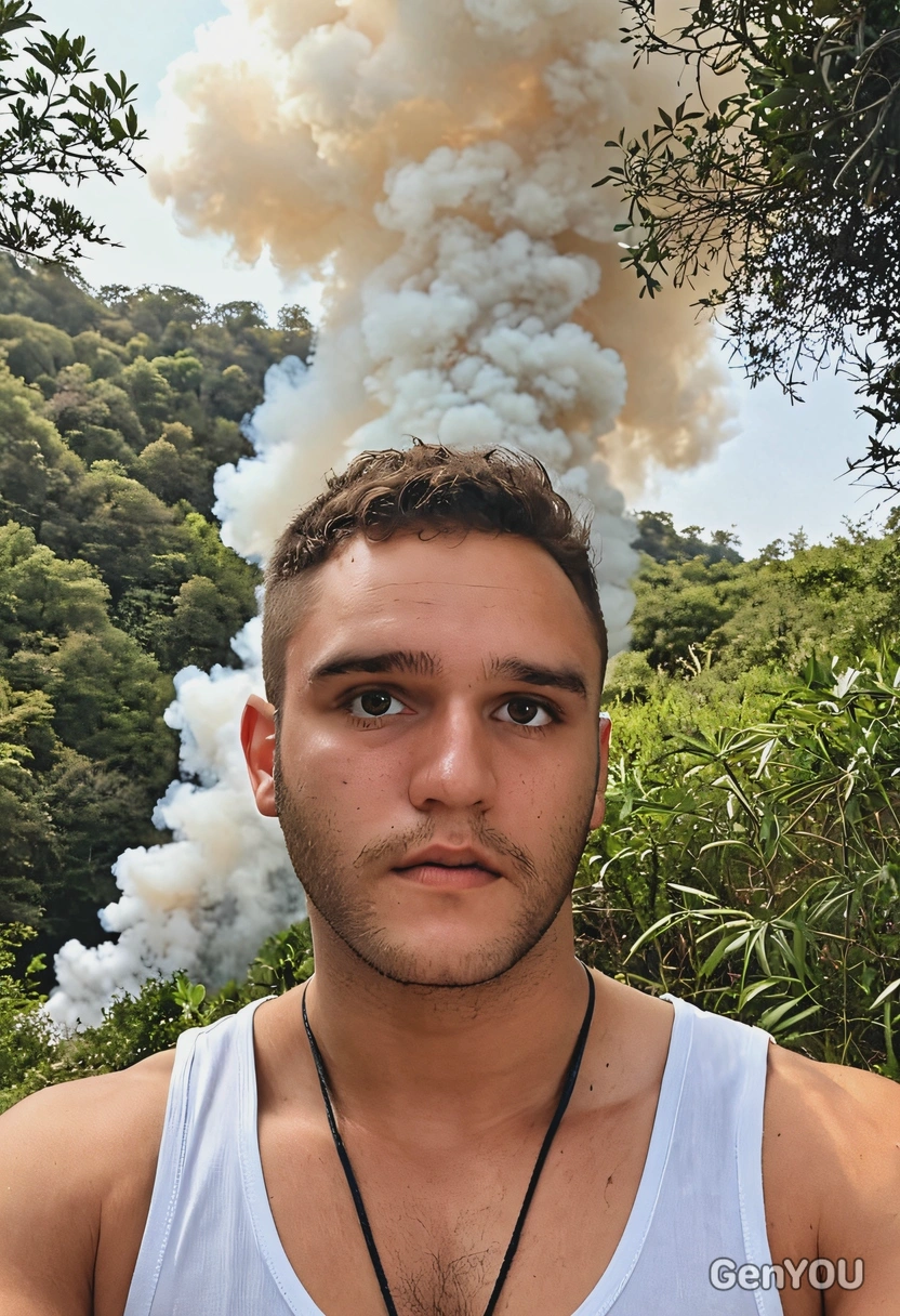 eu com um fundo da natureza e com fumaça