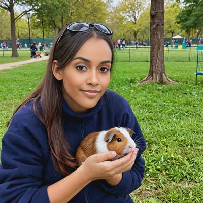 with a guinea pig in the park