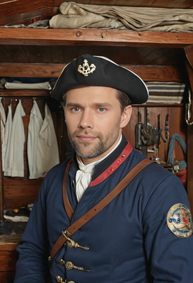 A 15th-century ship captain, in his cabin