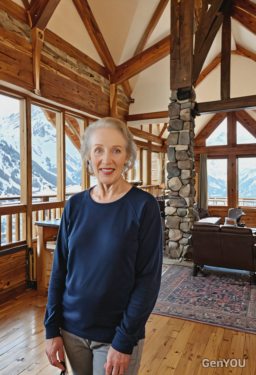 standing in a grand alpine lodge