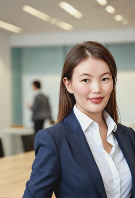 a business strategist, blurred background