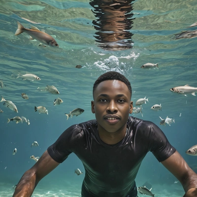 swimming with a group of fish underwater