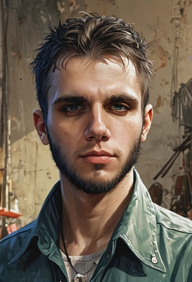 a portrait in the style of disco elysium