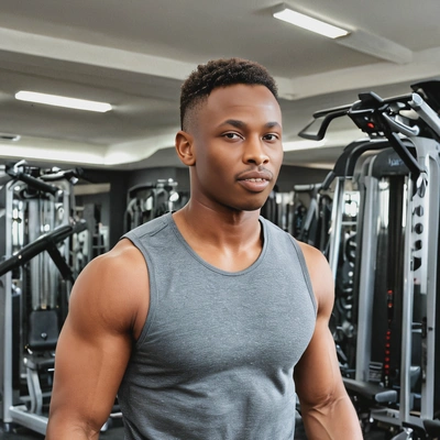as a man, in a modern gym, surrounded by sleek fitness equipment