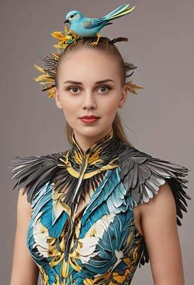 dressed in bird-inspired clothing
