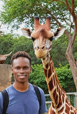 selie-style shot with a giraffe in a zoo