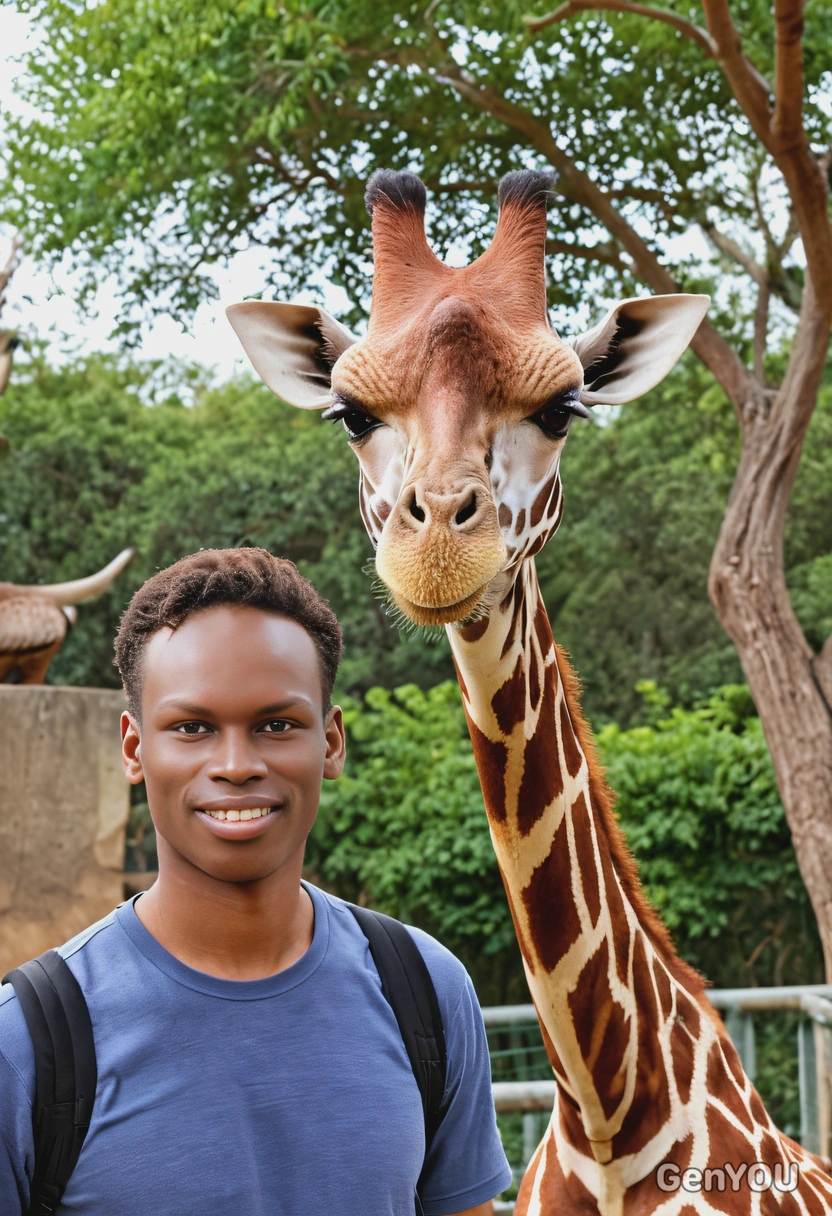 selie-style shot with a giraffe in a zoo