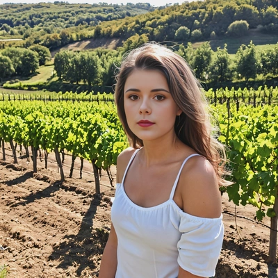 standing in front of a scenic vineyard