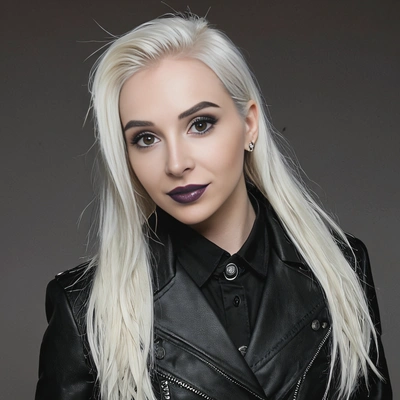 as marilyn manson pale skin wide black eyeshadow white eyebrows black eyeliner black lipstick sharp features piercing eyes different color gothic style black clothes dramatic lighting edgy and dark lookstands tall in a black leather overcoat