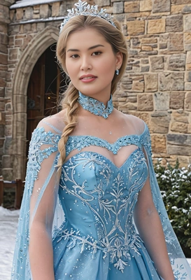 Elsa from frozen in ice-blue gown, ideal for beauty pageants