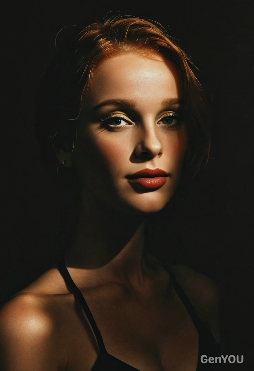 as golden silhouette of a seductive woman in a dark room with dim lighting on her face