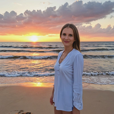Best ai photo portrait generator on a sandy beach at sunset