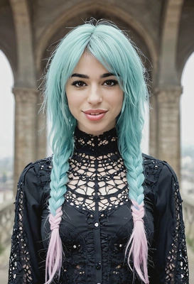 pastel goth, symmetrical details, blurred background