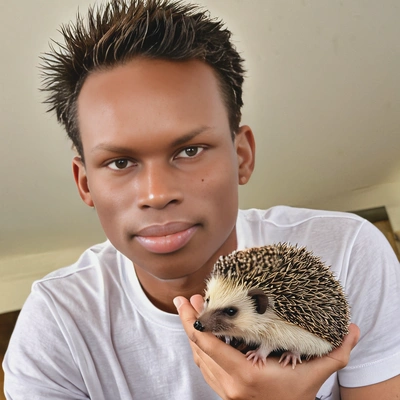 with a pet hedgehog  