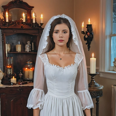 Ghost on halloween party in victorian-style dress, linkedin headshots